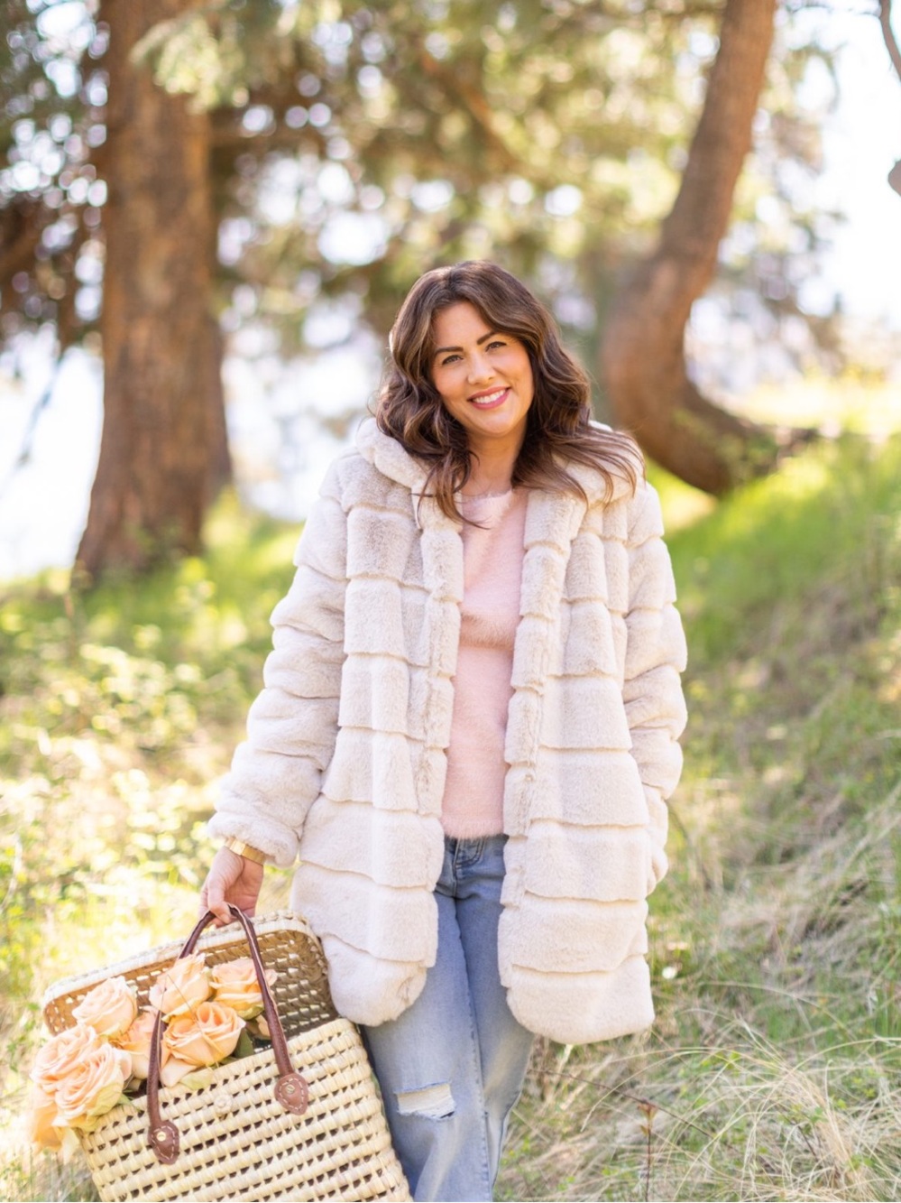 Joe Fresh x Jillian Harris Faux Fur Panel Jacket Cream Beige L